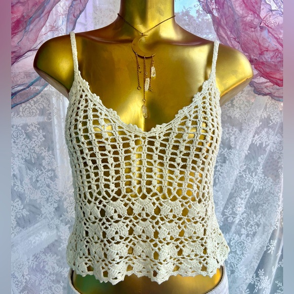 ANTHROPOLOGIE Pearl Crochet Knit Tank Top By Millau Brand- Boho Summer Look - Picture 1 of 9